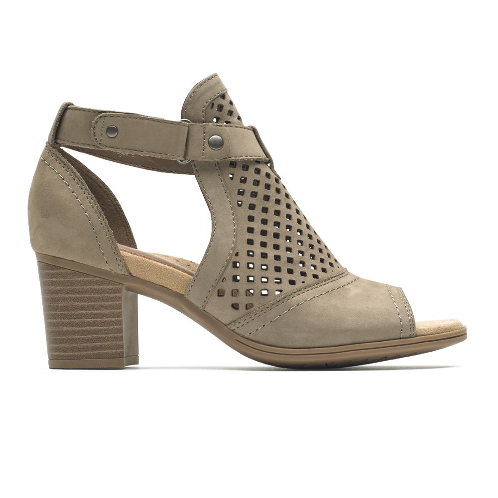 Rockport Women's Cobb Hill Hattie Hi Cuff Heels Sandals - Taupe - USA (0984NVLPI)